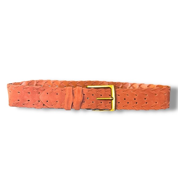 Maurice's XL Faux Leather Brown  Wide Belt Brass Buckle Braided Western Accent - Picture 1 of 10